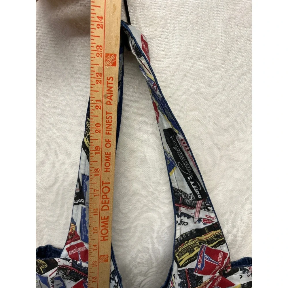Handmade Reversible Tote‎ Bag Vintage Diner Roadside Print Denim Hobo Bucket Bag